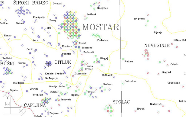 Carte de la population de Mostar et ses environs